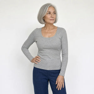 Ribbed Cotton Long-Sleeve Sculpt Top with Built-In Bra