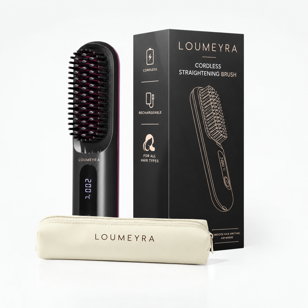 Loumeyra cordless straightening brush and travel pouch