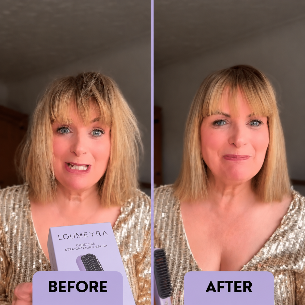 Hair styling result with Loumeyra cordless straightening brush