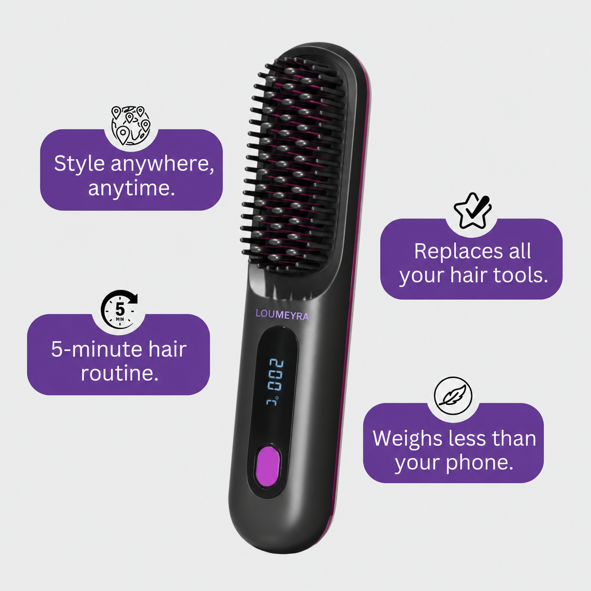 Loumeyra cordless straightening brush features