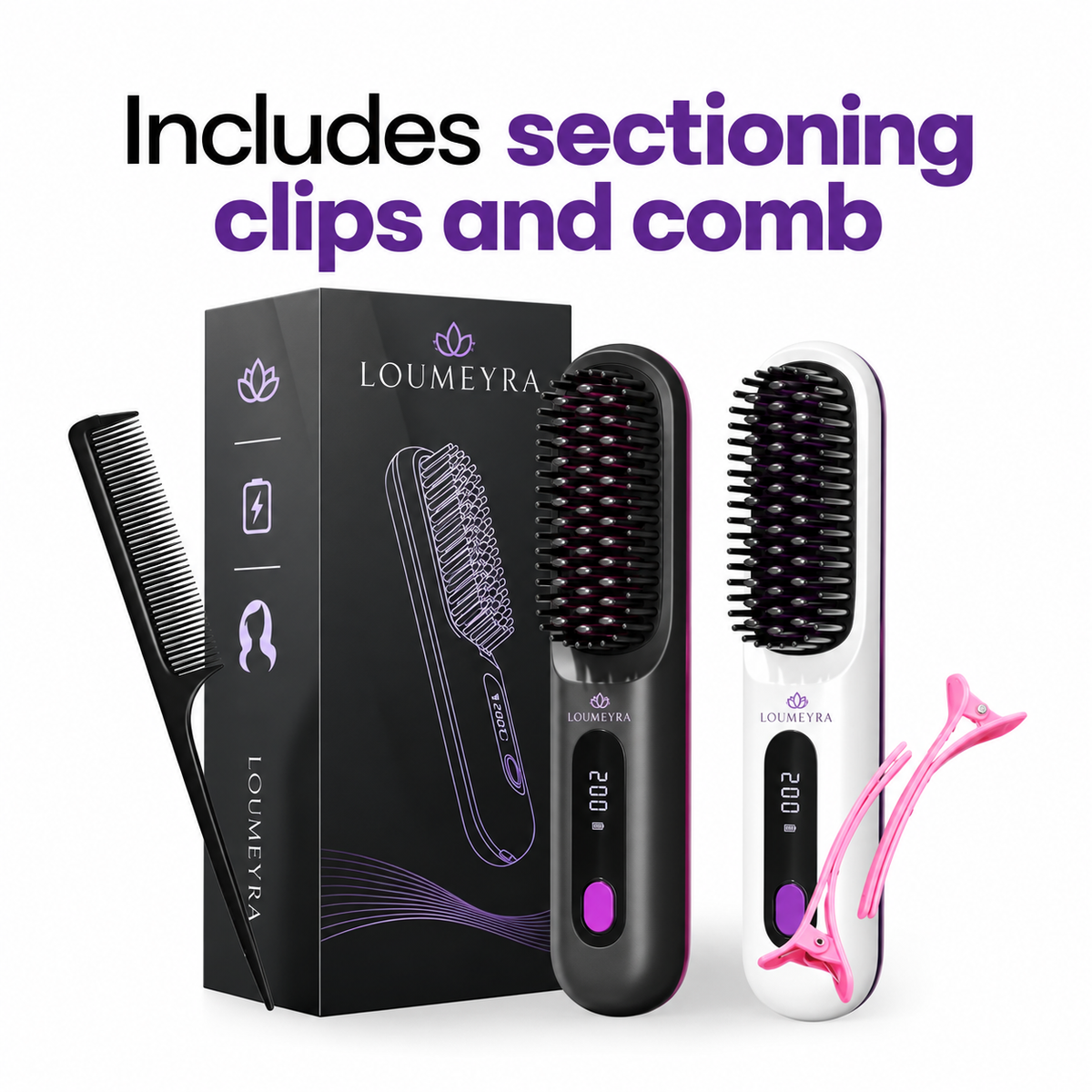 Loumeyra brush with sectioning clips and comb