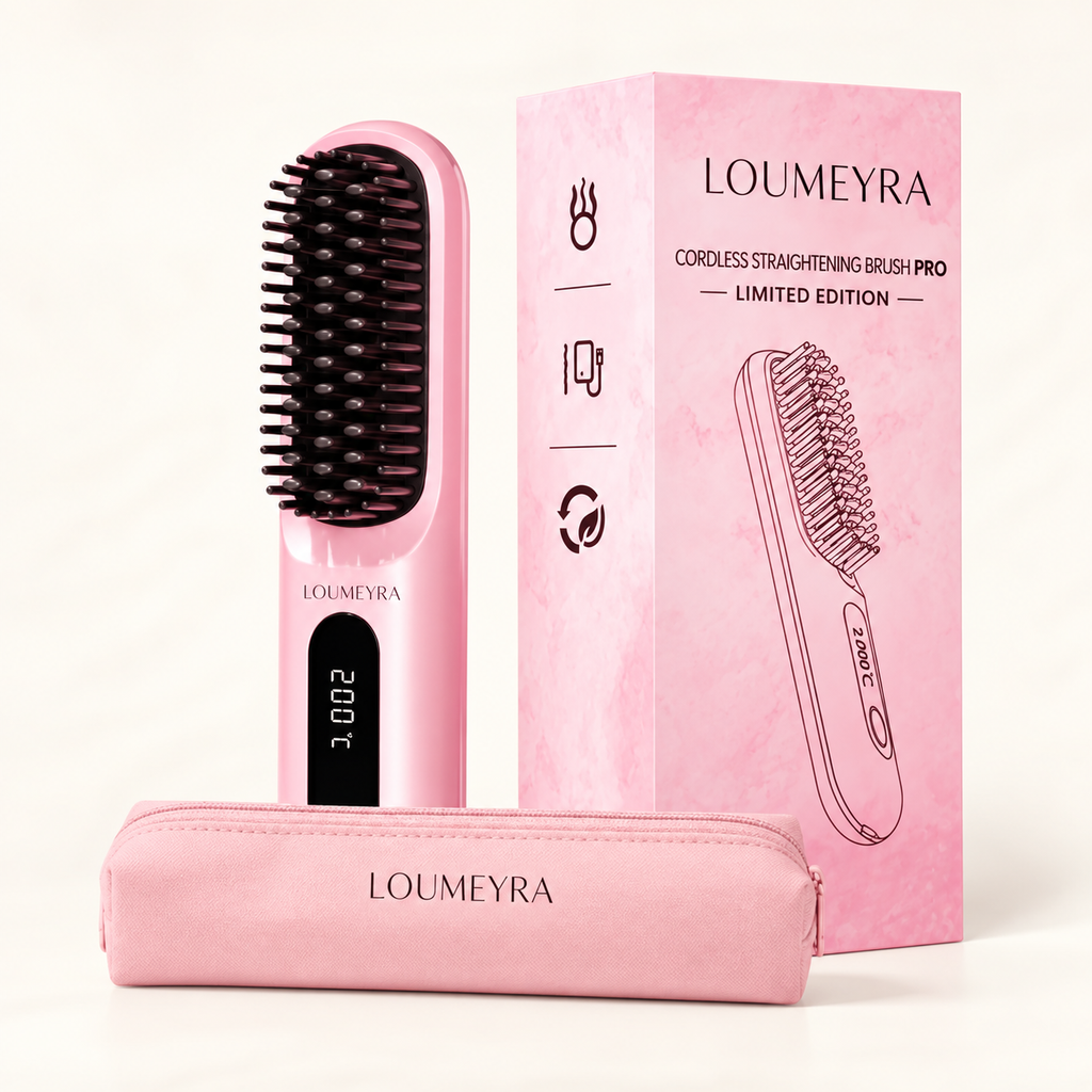 Pink Loumeyra cordless straightening brush set