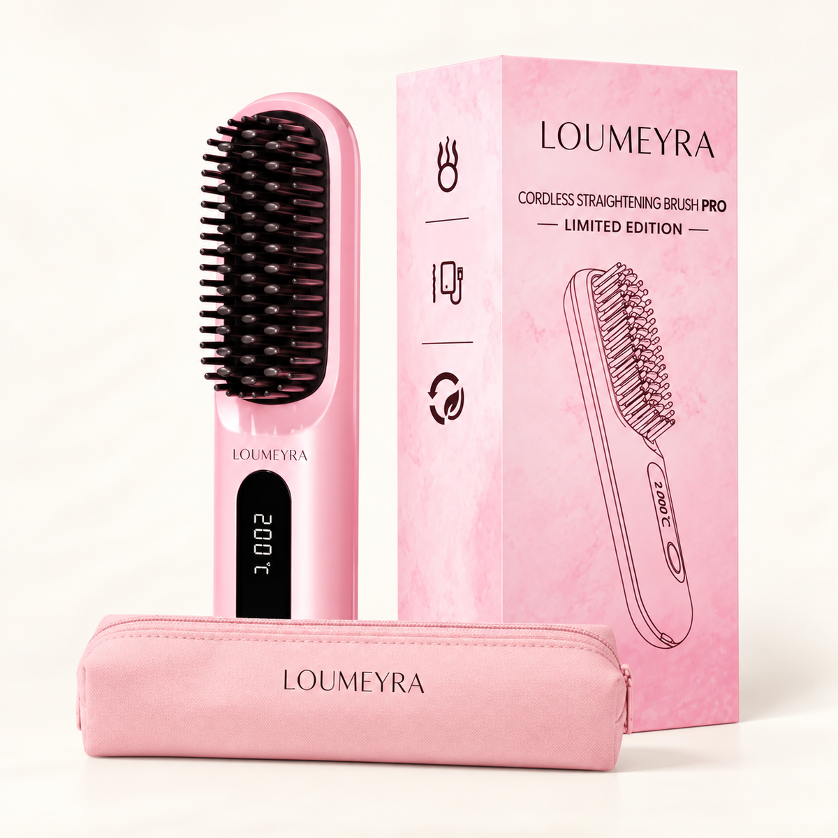 Pink Loumeyra cordless straightening brush set