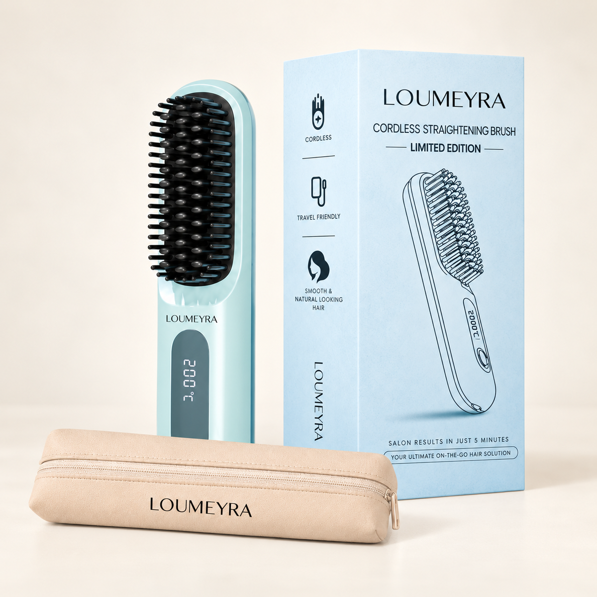 Blue Loumeyra cordless straightening brush set