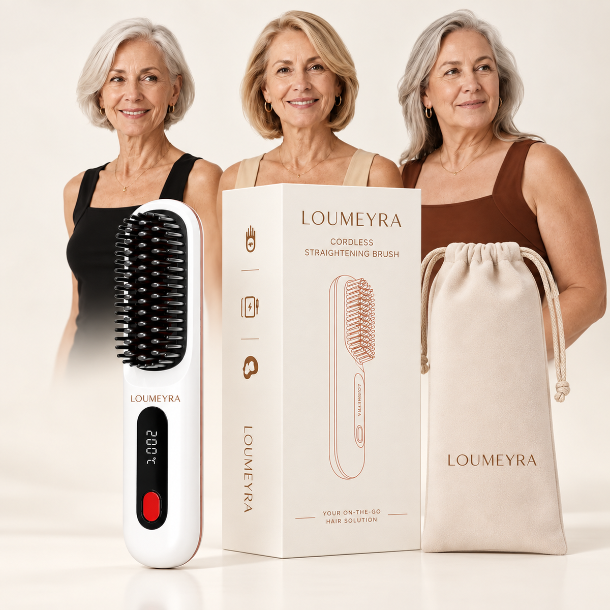 Loumeyra cordless straightening brush with pouch