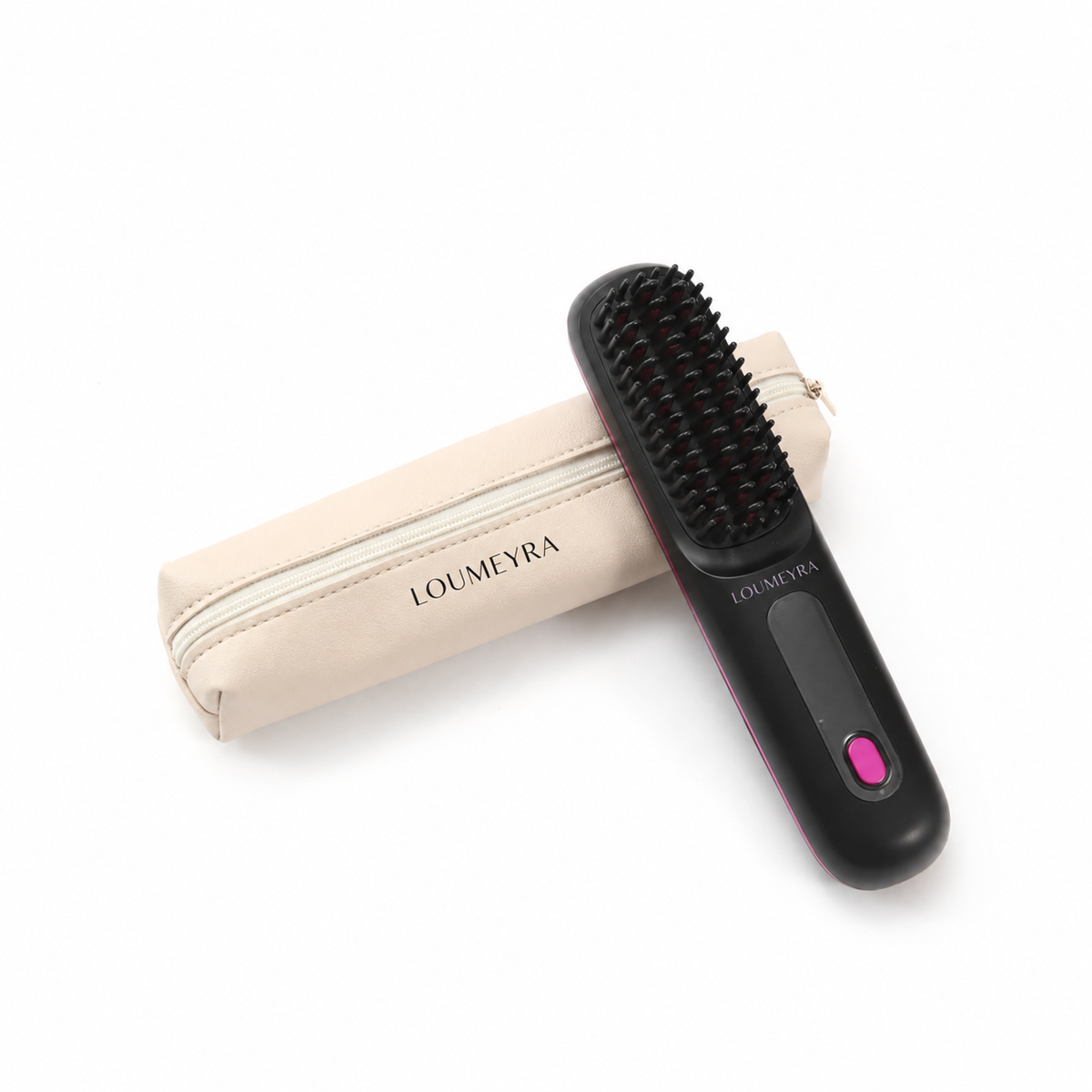 Loumeyra leather pouch and cordless straightening brush