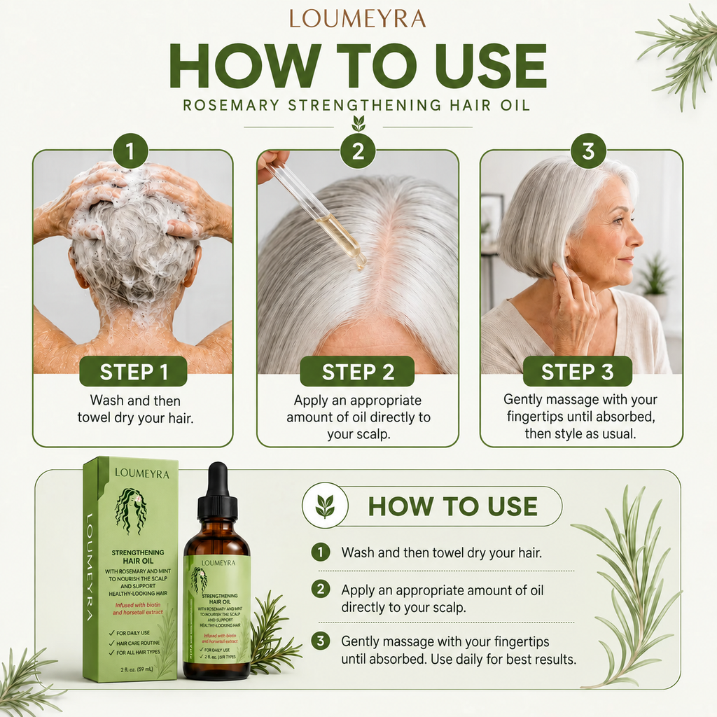 Loumeyra rosemary hair oil application