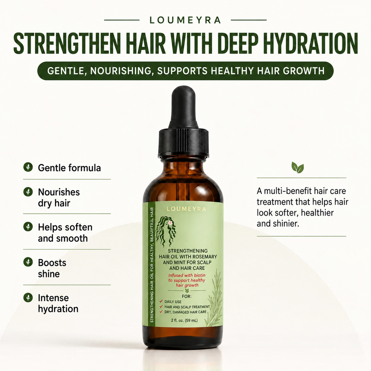 Loumeyra rosemary strengthening hair oil bottle